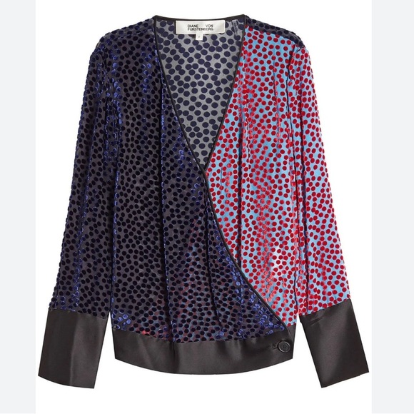 Diane Von Furstenberg Pink and Blue Wrap Blouse - Picture 7 of 16